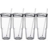MEWAY 30oz/4 pcs Classic Insulated Tumblers,Double Wall Acrylic Tumbler with Lid，Reusable Plastic Insulated Tumblers with Str