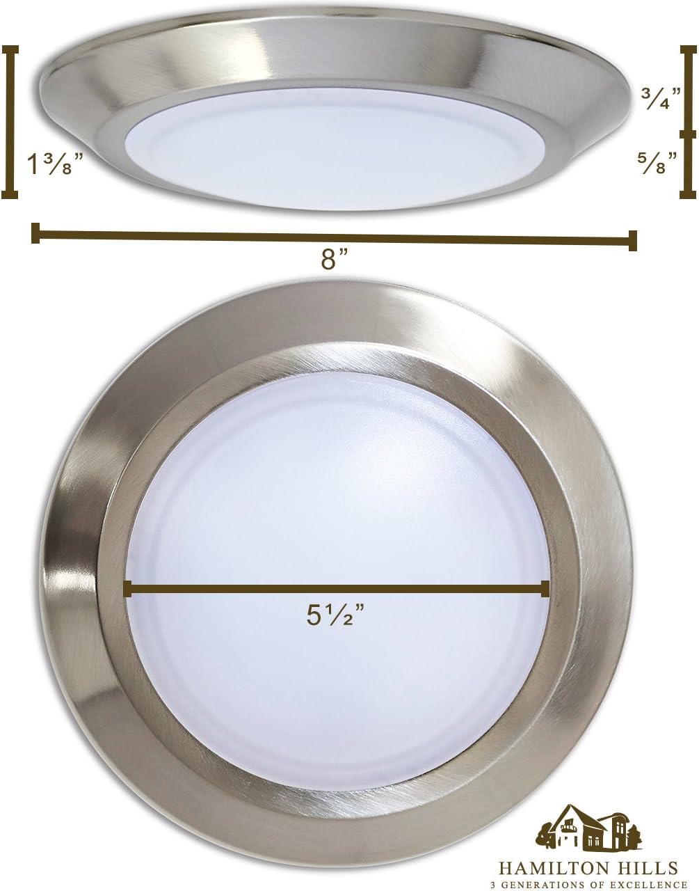 New Round Flush Mount Thin Ceiling Light |  LED Disc Shaped Thinnest Round Dimmable Lighting Fixture | Direct Wire Lights | No Drywall Work Required |  3000K Bright White | 8" Brushed Nickel - - 