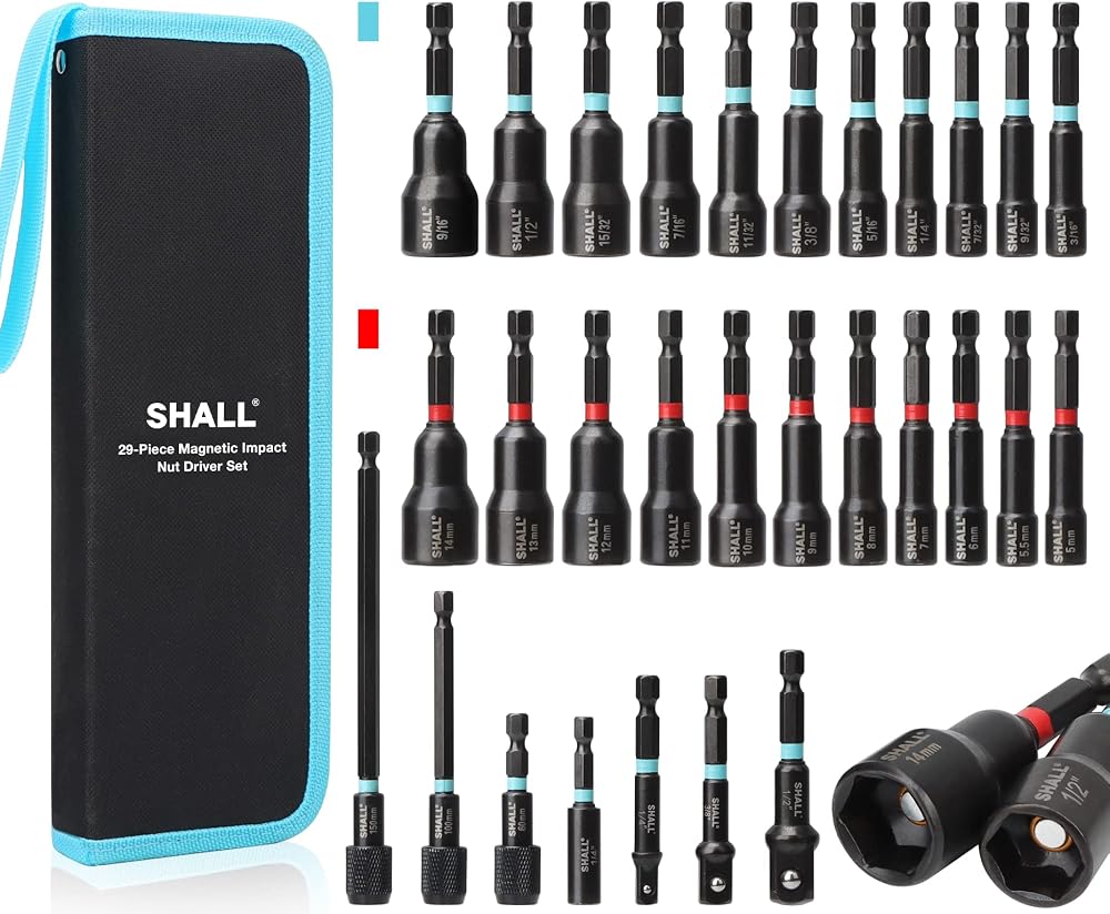 Shall 29Pcs Magnetic Nut Driver Set CR-V Steel Quick-Release Extensions