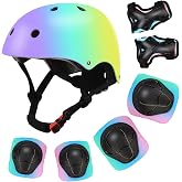 Color Gradient Adjustable Kids Bike Helmet with Knee &amp; Elbow Pads Set | Multi-Sport Safety Gear for Boys &amp; Girls Ages 5-14 | Skateboarding, Scooters, Roller &amp; Inline Skating, Longboarding