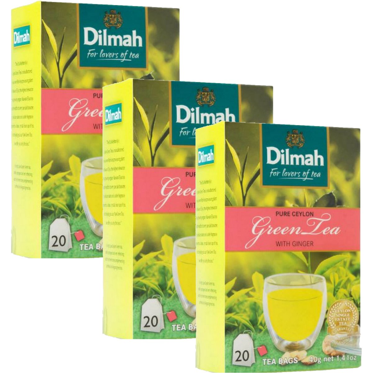 Dilmah Pure Ceylon Ginger Flavored Green Tea 20 Tea Bags