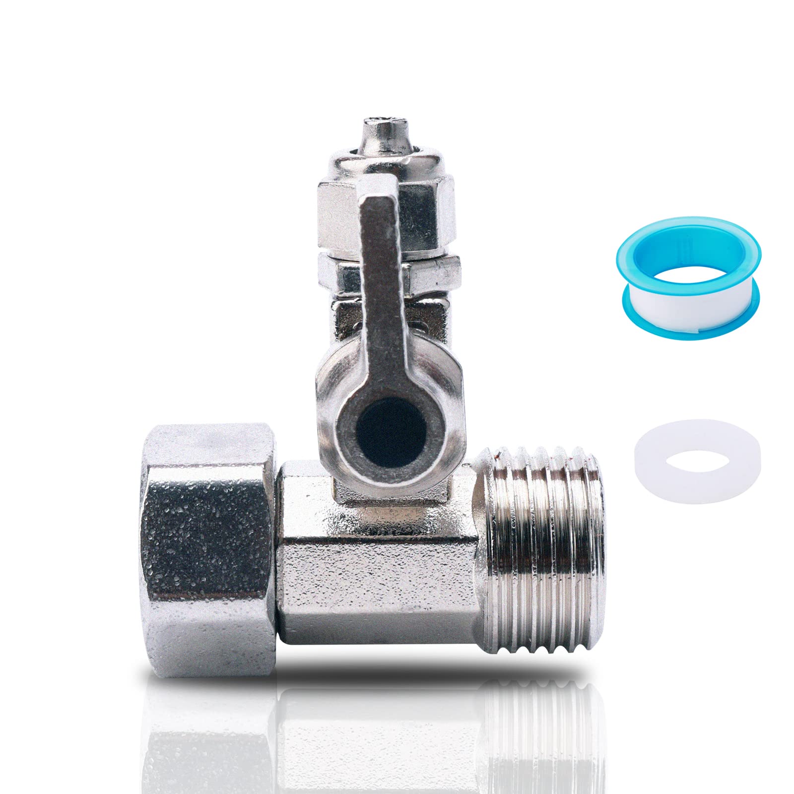 Photo 1 of JIUWU Feed Water Adapter- 1/2 inch Compression and 1/4 inch O.D Compression Angle Stop Valve Adapter for RO Reverse Osmosis Water Filters, Faucets, Coffee makers, Ice makers, Shower Fixtures