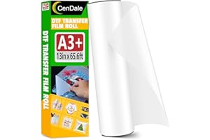 CenDale DTF Transfer Film Roll 13"x 65.6ft - Premium A3+ DTF Film Roll, Double Sided Matte Clear PreTreat PET Heat Transfer Paper, Hot & Cold Peel DTF Paper Roll, Direct to Film for T-Shirts Textile