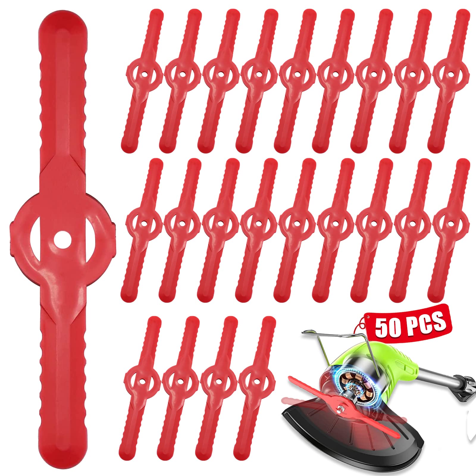 Beamely 50 Pcs Plastic Grass Trimmer Blades, 135 mm Garden Mower Replacement Blades Cordless Lawn Mower Cutting Blades Lawn Strimmer Accessories Tool for Lawn, Garden, Orchard, Woods, or Pastoral
