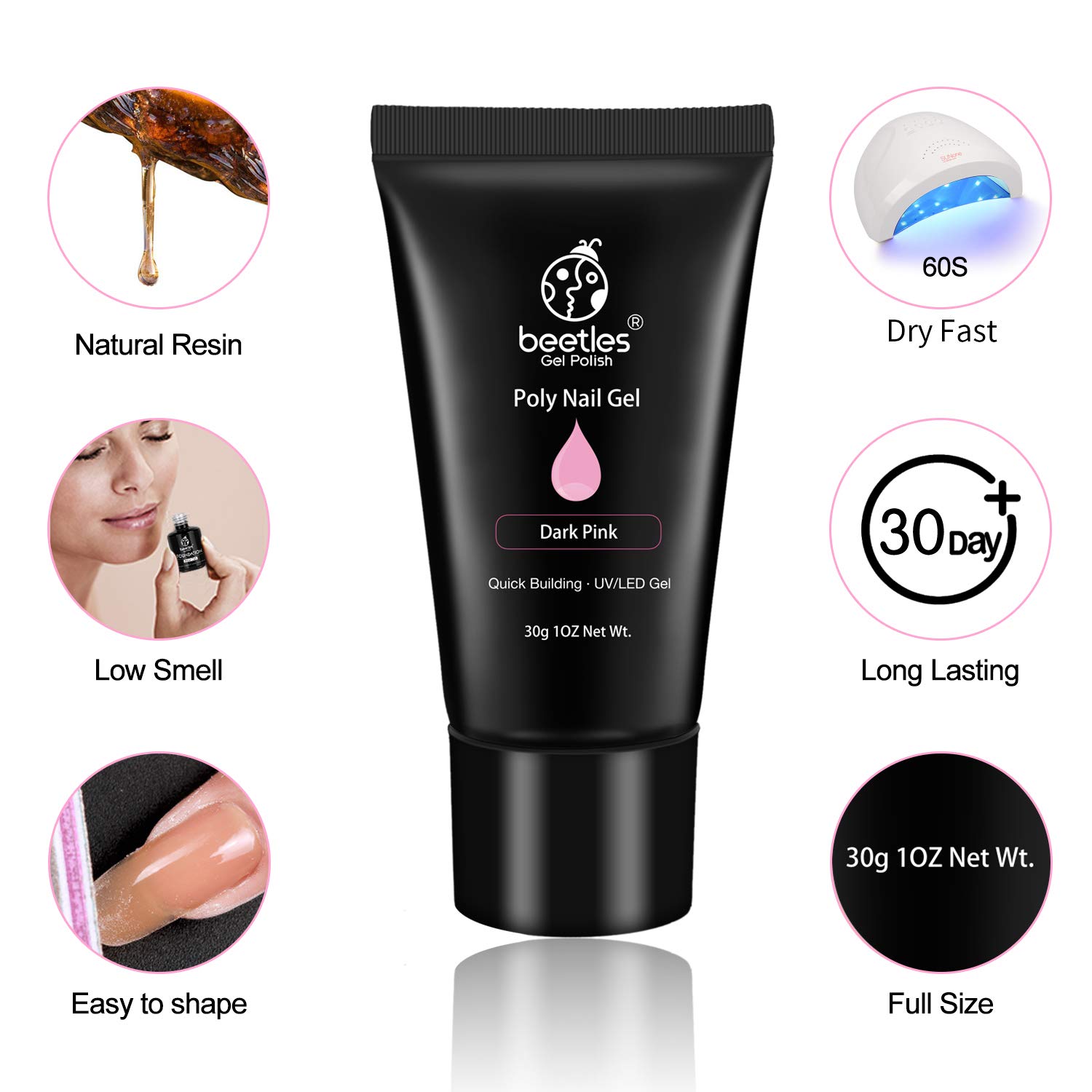 Beetles Poly Gel Nail Extension Kit, 30g Nail Extension Gel with 48W Nail Lamp Slip Solution Nail Strengthener Rhinestone Glitter All In One for Nail Manicure Beginner Starter Kit : Beauty