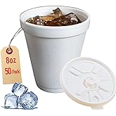 8OZ Foam Cups for Hot & Cold Drinks With Lids, USA-Made 50-Pack - Ideal Styrofoam Coffee Cups, Insulating To-Go Cups for Soda, Tea, Juice - Sturdy, Disposable & comparable to Industry standard 8J8