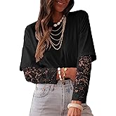 LOLONG T Shirts for Women Fall 2025 Long Sleeve Lace Patchwork Crew Neck Tops Casual Tees