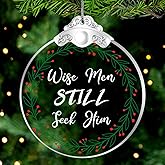 Wise Men Still Seek Him Christmas Crystal Ornament, Christian Christmas Tree Hanging Ornaments, 2.75" Round Crystal Glass Ornament Keepsake