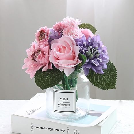 Amazon 造花 インテリア おしゃれ プレゼント リビング ダイニング ホーム 庭園 キッチン オフィス ラナンキュラス フラワー シャンパンのバラ かすみ草 造花 カスミ草 F 1 かすみそう本物そっくり アーティシャルフラワー 造花 オンライン通販