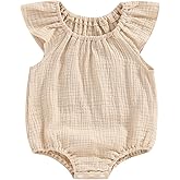 Mubineo Baby Girl Boy Summer Cotton Linen Romper Clothes Basic Plain Ruffle Sleeveless Comfy Rompers Newborn Tops