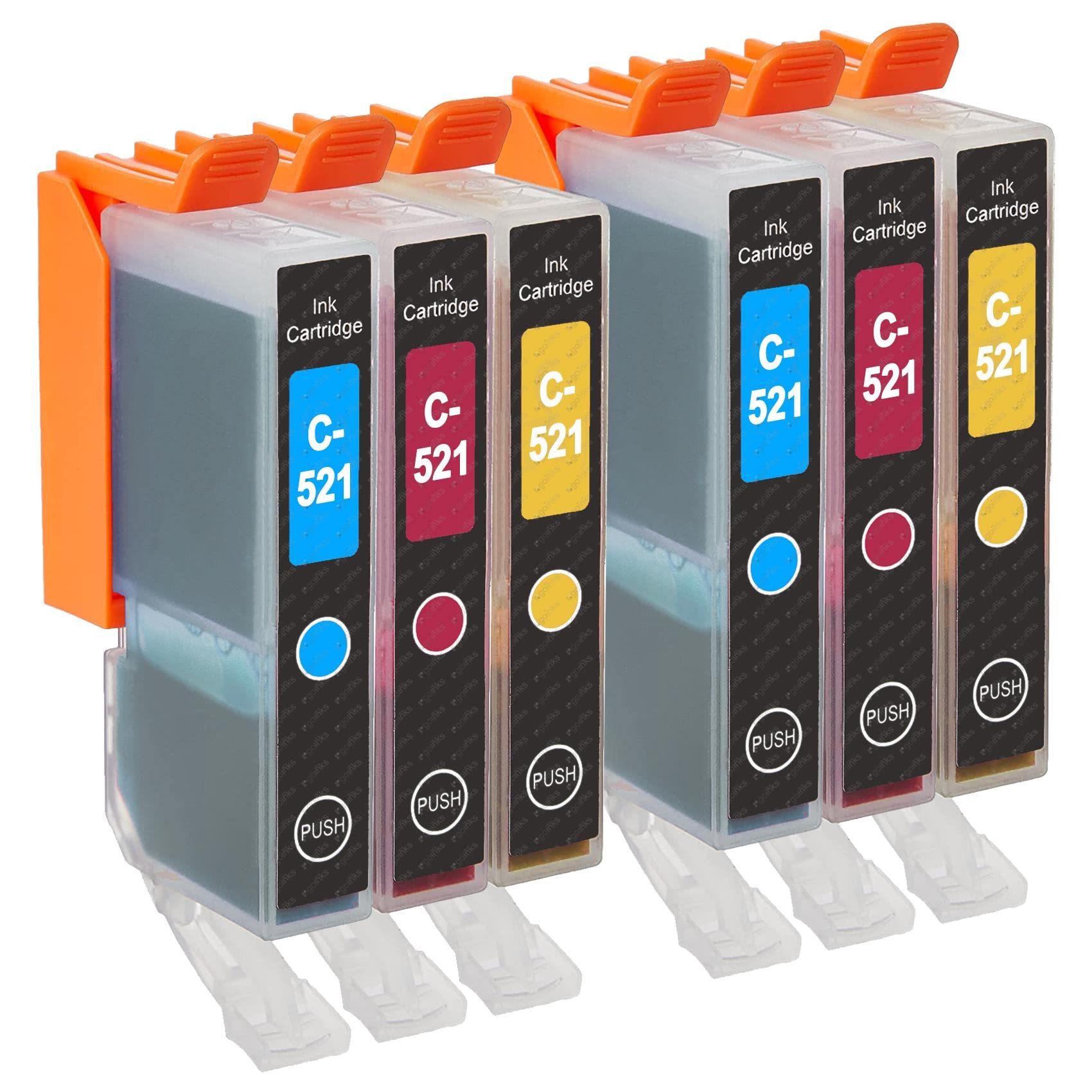 Go Inks C-521CMY Compatible C/M/Y Ink Cartridges to replace Canon CLI-521C, CLI-521M, CLI-521Y for use with Canon PIXMA Printers (Pack of 6)