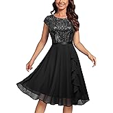 MISSMAY Women's Elegant Glitter Sequin Ruffle Style Cocktail Prom Dress