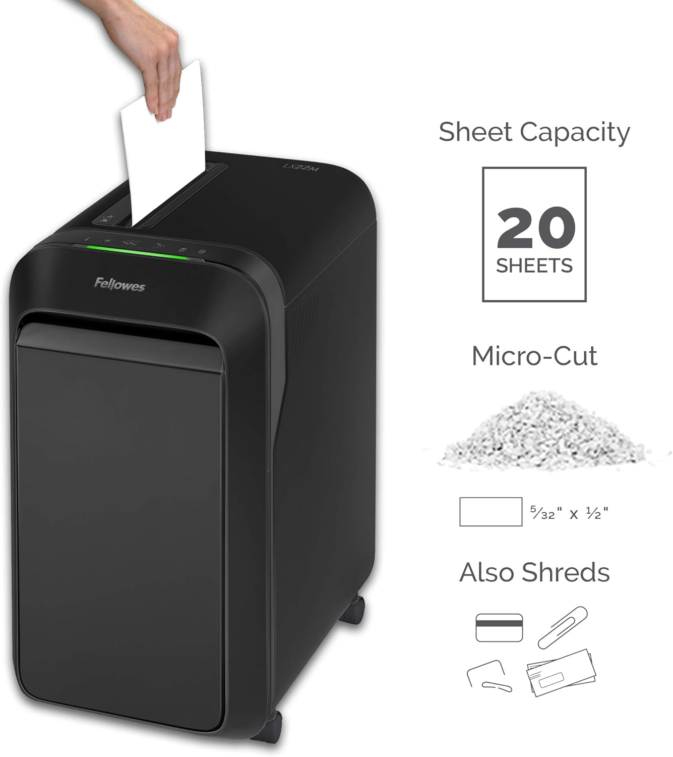 Fellowes LX22M Powershred Micro Cut 20 Sheet Paper Shredder (Black) (5263501) : Office Products