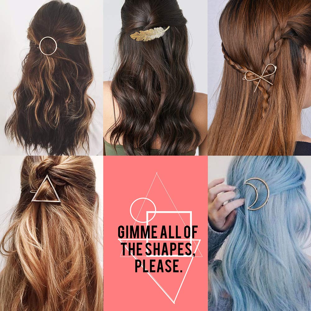 Gold Silver Minimalist Hair Clips Dainty Feather Hollow Hair Clips Set Feather Hair Pins Geometric Barrette Hair Accessories for Women : Beauty