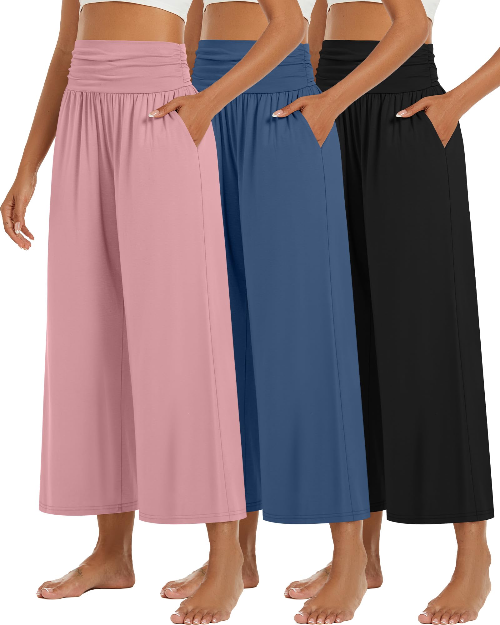 Photo 1 of * only comes with the black one *
Huukeay 3 Pack Wide Leg Pants for Women, Lounge Yoga Pants High Waist Loose Casual Trouser Cropped Palazzo Capri with Pockets(, Black,Large)