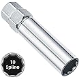 Feekoon 10 Spline Lug Nut Key Replacement for TA20-19/21, Compatible with Bimecc 10-Spline Lug Nut and Lug Bolts, Passenger with 3/4 and 13/16 Hex Drive, Alloy Steel, Silver (1 Pack)