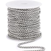 33 Feet Stainless Steel Rolo Box Chain, 3.5mm Wide 304 Stainless Steel Round Rolo Link Chains Roll Bulk for Jewelry Making