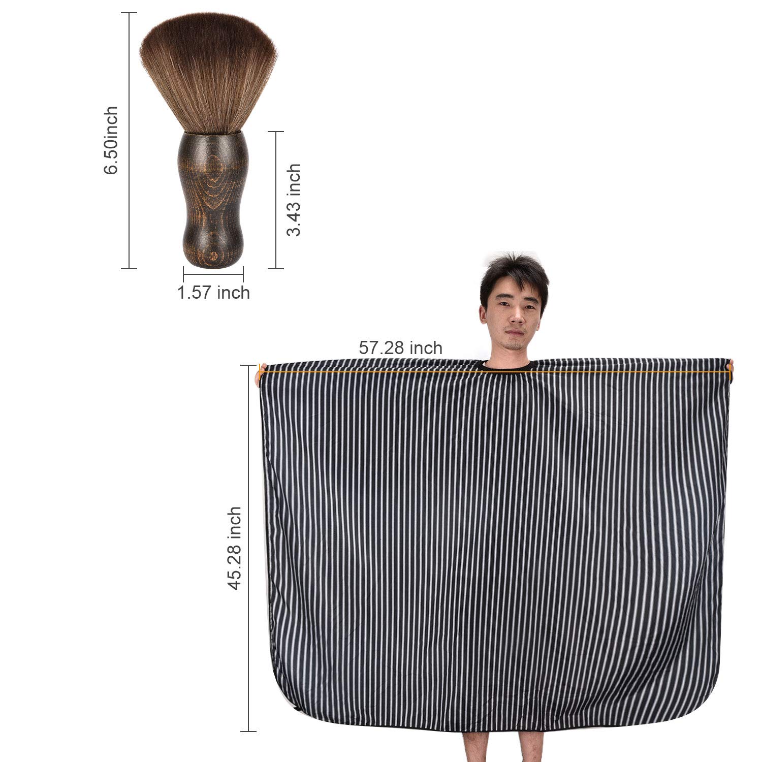 FaHaner Haircut Cape 57 65 inch and Neck Duster Set Barber Hairbrush and Salon Hairdresser Cape with Adjustable Snap Closure Extra Long Cape 145 165cm Perfect for Hairstylists and Barbers : Beauty