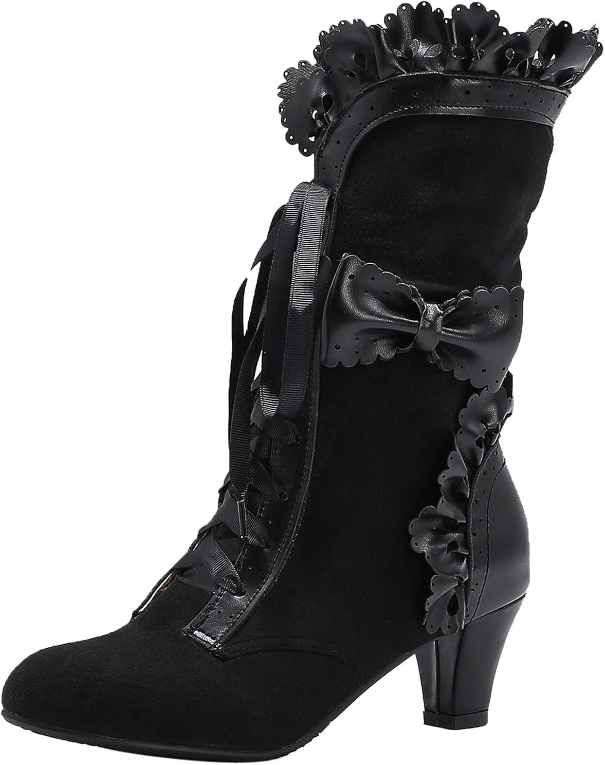 AbbyAnne Women Sweet Bow Boots Mid Heels Lace Up Amazon.co.uk Shoes