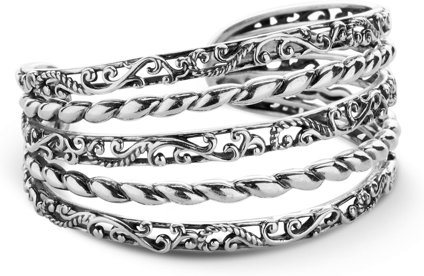 Sterling Silver Five Row Cuff Bracelet Size S, M and L