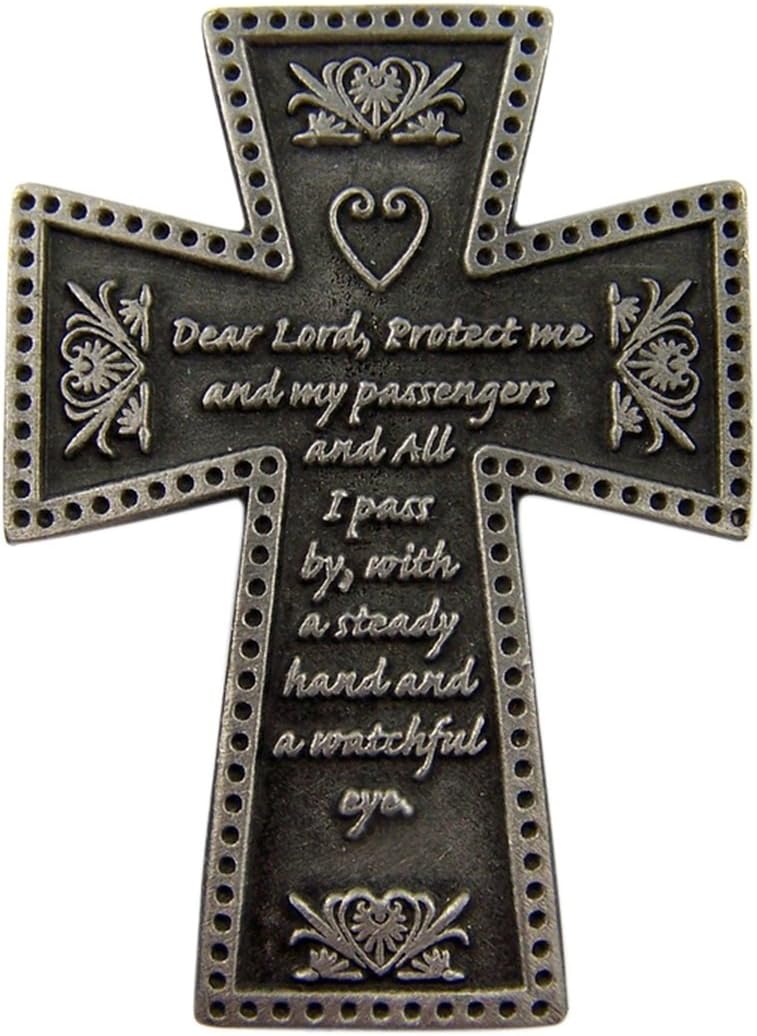 Fine Pewter Catholic Motorist Prayer Cross Auto Visor Clip