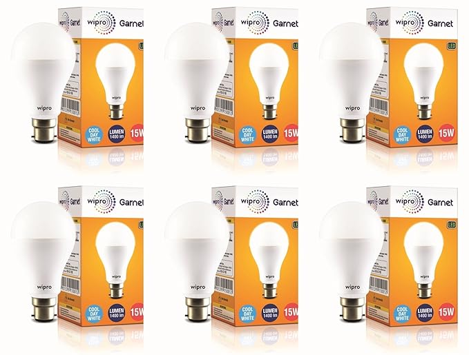 Wipro Garnet 15-Watt LED Bulb (Pack of 6, Cool Day Light)
