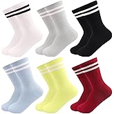 JoJoManly 6 Pairs Solid Color Retro Stripe Crew Socks Casual Striped Socks for Women Girls