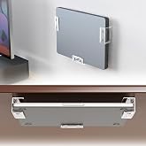 NiHome Under Desk Laptop Mount, Clear Acrylic Adjustable Holder for MacBook | Scratch-Resistant Silicone Pads, Adhesive Or Screw Install For Keyboard, Modem, Router, TV Box