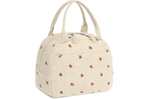 SNDEC Lunch Box for Women, Cute Corduroy Insulated Lunch Bag for Girls Aesthetic, Vintage Reusable Thermal Lunch Tote Bag for