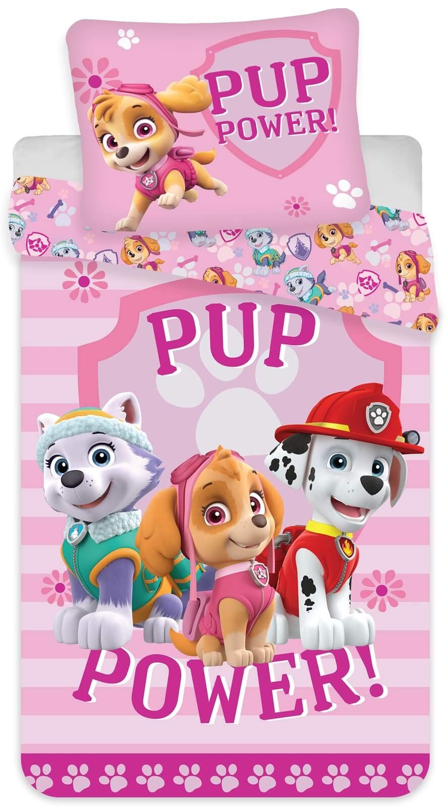 Paw Patrol Girls' Paw Power Reversible Bed Set, Pink Cotton: Pillowcase (40 x 60 cm), Duvet Cover (100 x 135 cm)
