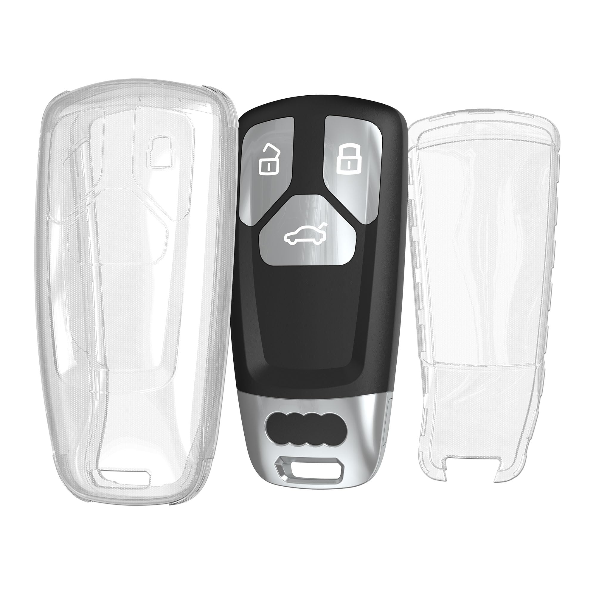 kwmobile Car Key Case Compatible with Audi 3-Tasten Smartkey Autoschlüssel (nur Keyless Go) - Transparent TPU Shell - Protects & Allows Full Functionality - Easy Installation