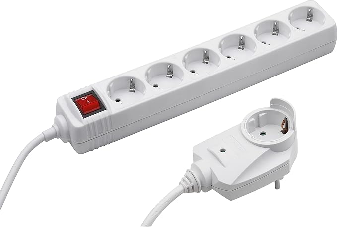 Meister Steckdosenleiste 6-fach, mit Zusatzstecker - 2 m Kabel - weiß - IP20 Innenbereich - Schalter / Powersplit / Steckerle