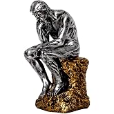 SAINWORDS Greek Roma Thinker Statue Figurine Art Culture Resin Sculpture Decor Home Decorations Living Room Book Shelf Cabinet Floating Board Office Desk Table Top Decor Ornament (Silver A)
