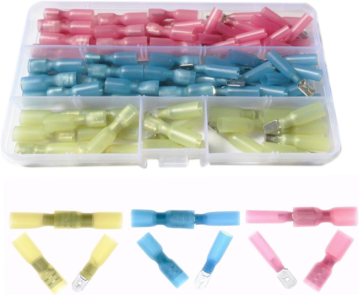 100 PCS Waterproof Heat Shrink Fully-Insulated Female Male Spade Terminals Electrical Wire Crimp Connectors Kit