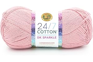 Lion Brand Yarn 24/7 Cotton DK Sparkle, Yarn for Knitting, Crocheting, and Crafts, Pink Diamond, 1 Pack
