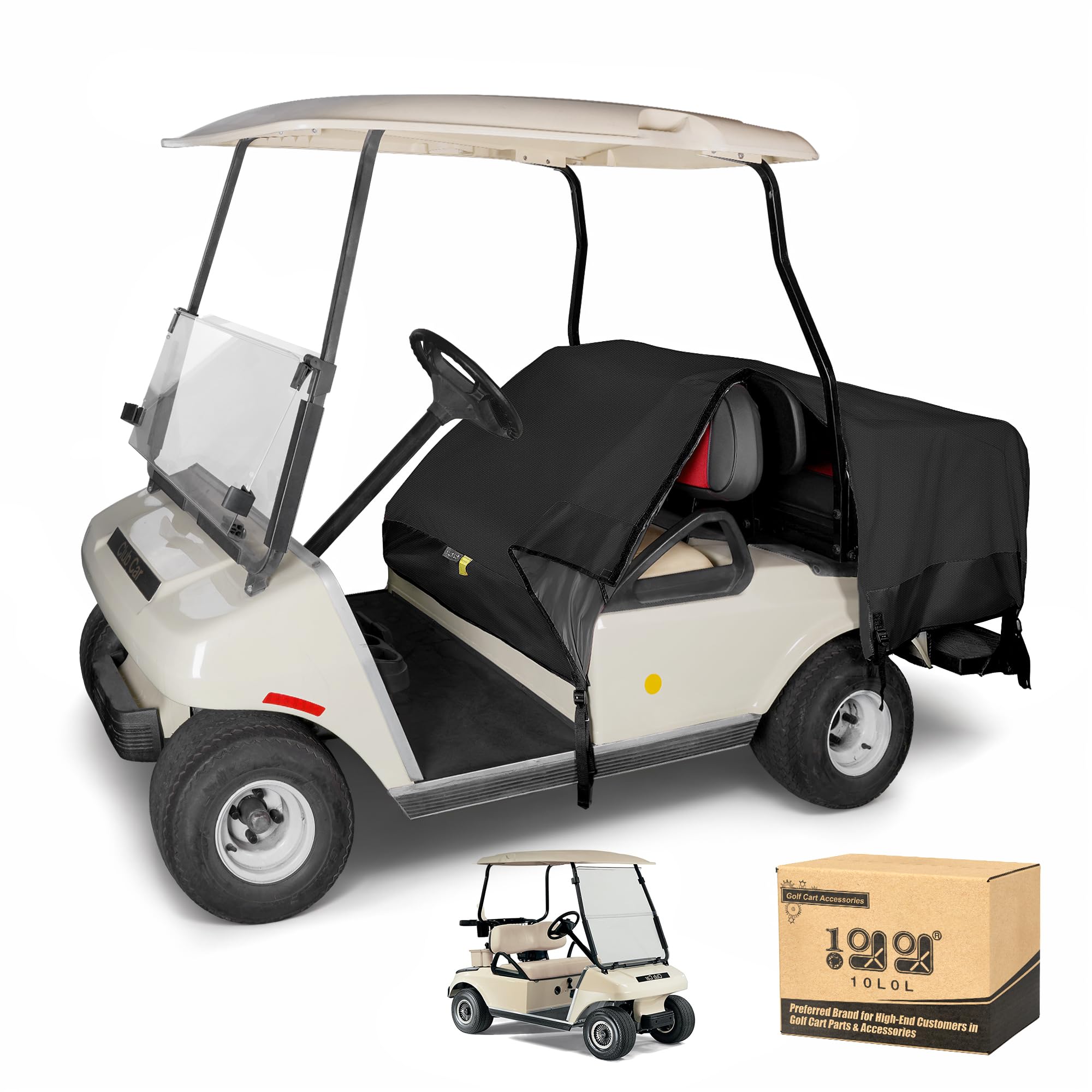 Photo 1 of 10L0L Dustproof Golf Cart Seat Cover 4 Passenger for EZGO, Club Car, Yamaha & Most Brand 2 Front 2 Rear Seat Golf Cart, Great Covers to Keep Seats Dry and Protected, More Easy Than a Full Cover(Black)