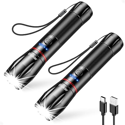 Blukar LED Torch Rechargeable 2 Pack 5 Modes Zoomable USB C Battery Indicator