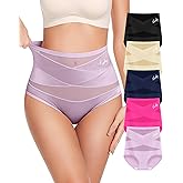 MIOTAN Women's Underwear 4 Pack High Waisted No Muffin Top Tummy Control Ladies Panties Postpartum Briefs Full Coverage