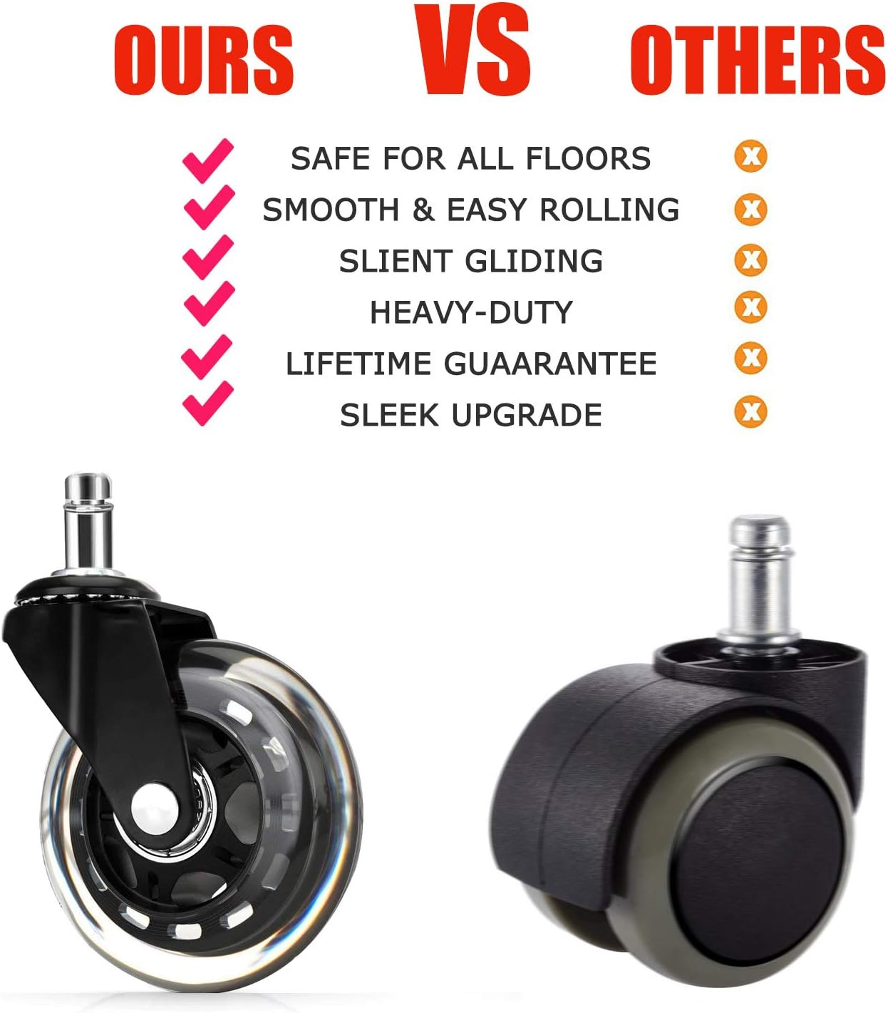 3 In Office Chair Wheels Black Replacements (Set of 5), Swivel chair wheelsfor All Floors Including Hardwood, Perfect Replacement for Rubber Desk Chair Casters Rollerblade Style Universal fit : Office Products
