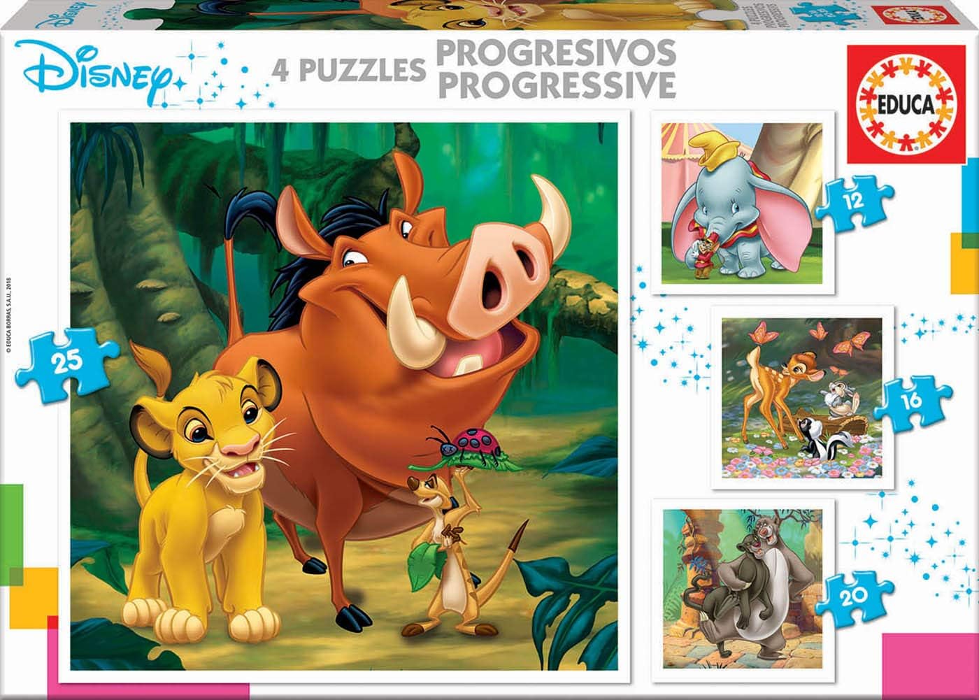 Educa Borrás Dumbo, Bambi, Lion King, Jungle Book Puzzle, Assorted Colour (18104)