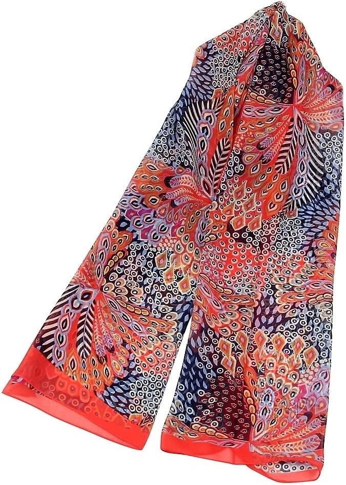 Chiffon Grey Poppy Scarf, White Blue Butterfly Poppy Peacock Feather Floral Scarves Scarf