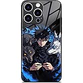 Chic Black Anime Glass Case for iPhone 15, Unique Aesthetic Manga Art, Sleek Glossy Anti-Scratch Cover Shell