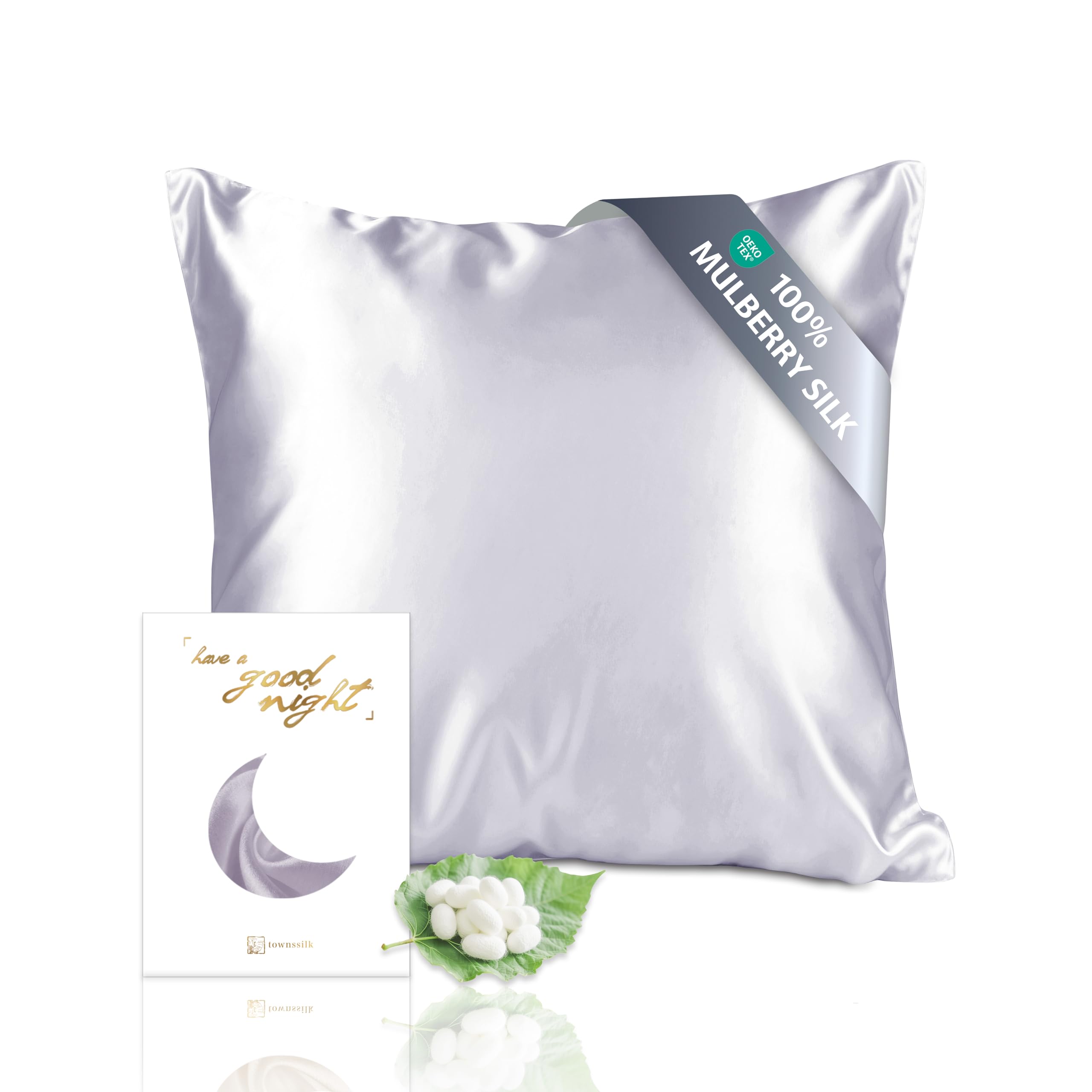 townssilk Both Side 100% 19mm Silk Pillowcase 65x65cm Pillow Case Cover with Hidden Zipper Lilacpurple