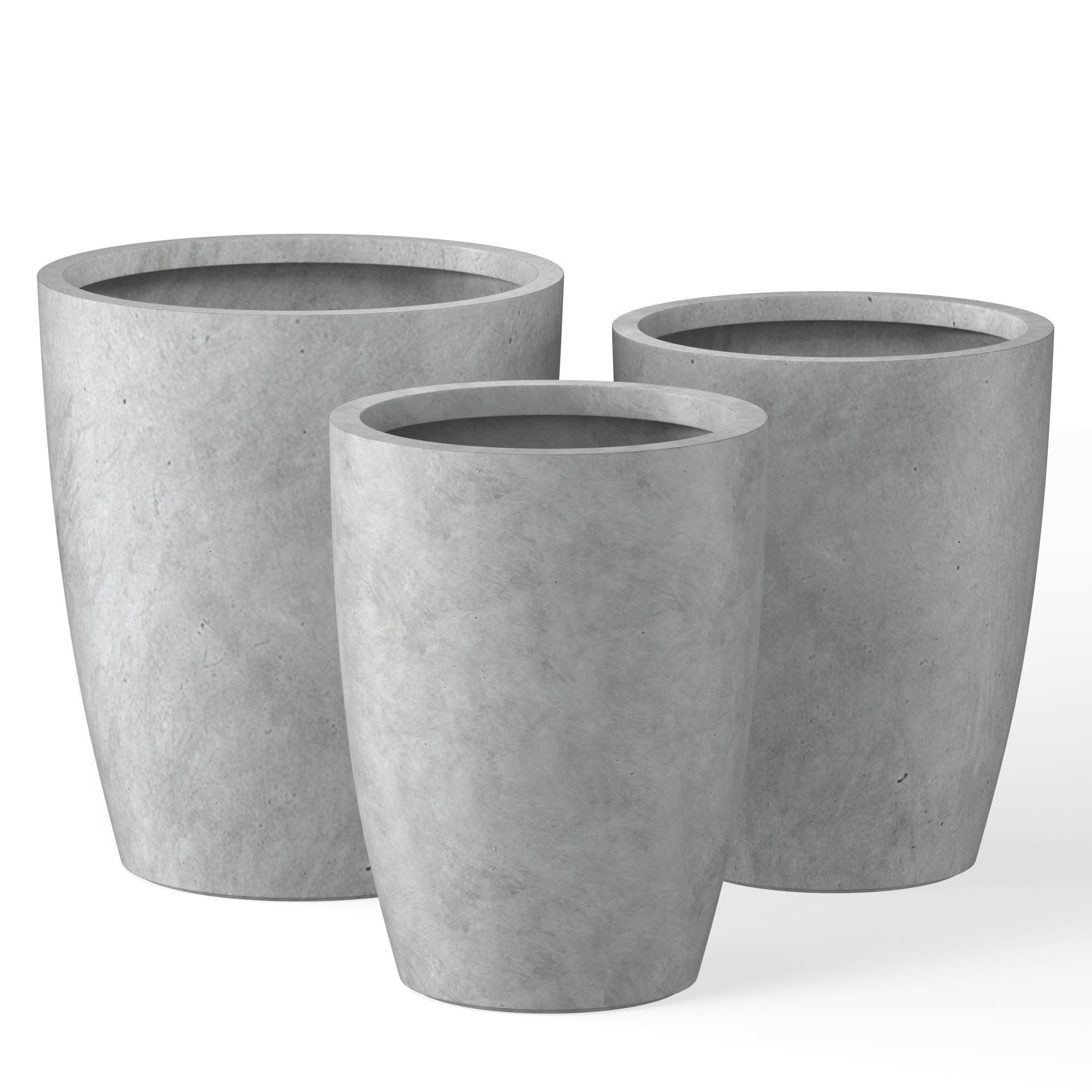 Photo 1 of Kante 18.1",20.5",22.4" H Tall Round Concrete Planters Set of 3, Outdoor Indoor Modern Decorative Plant Pots with Drainage Hole & Rubber Plug for Home & Garden Natural Concrete