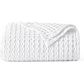 Bedsure Cooling Cotton Waffle Weave Blanket - Lightweight Breathable Blanket of Rayon Derived from Bamboo for Hot Sleepers, Luxury Throws for Bed, Couch and Sofa, White, 50x70 Inches