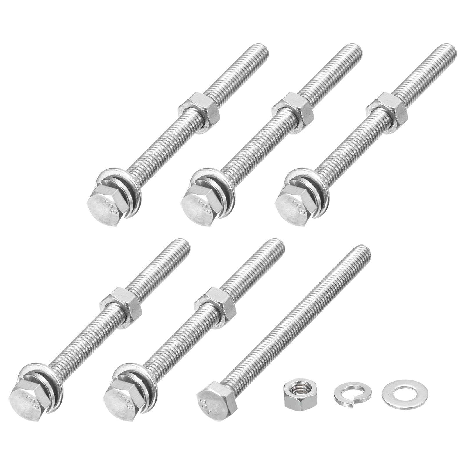 METALLIXITY Hex Head Screws Bolts, Nuts, Flat & Lock Washers Kits (5/16-18x4") 6 Set, Stainless Steel Fully Threaded Machine Screws Bolt Set - for Home Appliance Equipment
