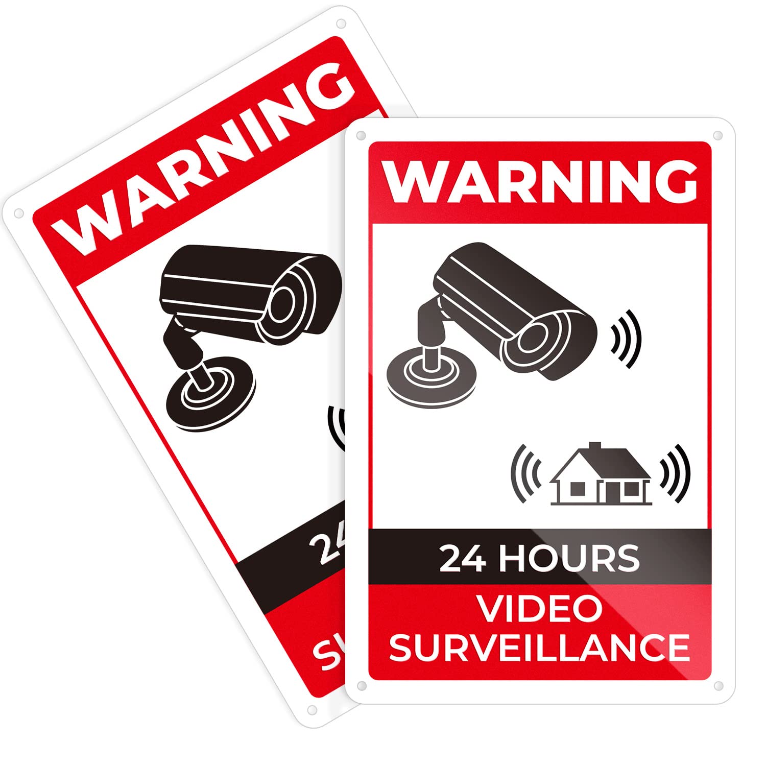 K&F Concept 2-Pack 24 Hour Video Surveillance Signs，Metal Warning Safety CCTV Sign，20cm x 30cm Reflective Aluminum CCTV Operation，Security Camera Recording Sign，Easy to Mount w/ 4 Pre-Drilled Holes