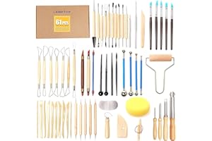 61 Piece Ceramic Clay Tools Set,LAMPTOP Polymer Clay Tools Pottery Tools Set, Wooden Pottery Sculpting Clay Cleaning Tool Set
