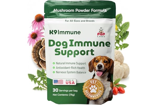 K9 Immune, All-Natural Mushroom Powder for Dogs for Immunity, Digestion, Joints, & Energy, Antioxidant-Rich & USA-Made, Dog Immune Support with Turkey Tail Mushroom for Dogs, 30 Servings