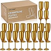 XUWAIDSGN Acrylic Champagne Flutes Toasting Glasses Unbreakable Mimosa Bar Reusable Wine Glasses Vintage Champagne Flutes Stemmed Drinking Cups 5.4 OZ for Christmas Birthday (24, Gold)